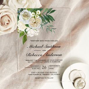 Invitaciones Acrílicas Rosas de Marfil Floral Botánico Boda