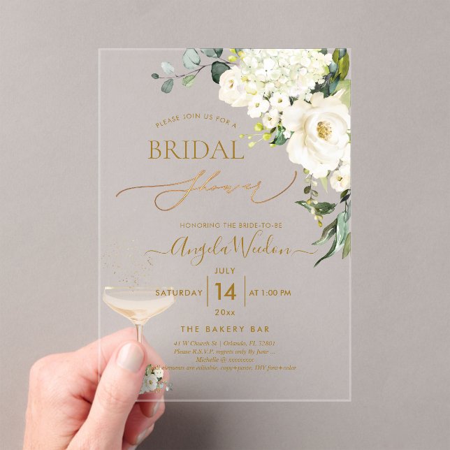 Invitaciones Acrílicas Rosas de PixDezines H2 Alabaster Hydrangea Bridal (Insitu (portátil))