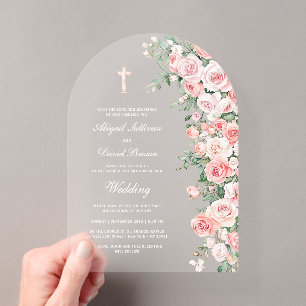 Invitaciones Acrílicas Rosas de Tono Melocotón Arco de Boda
