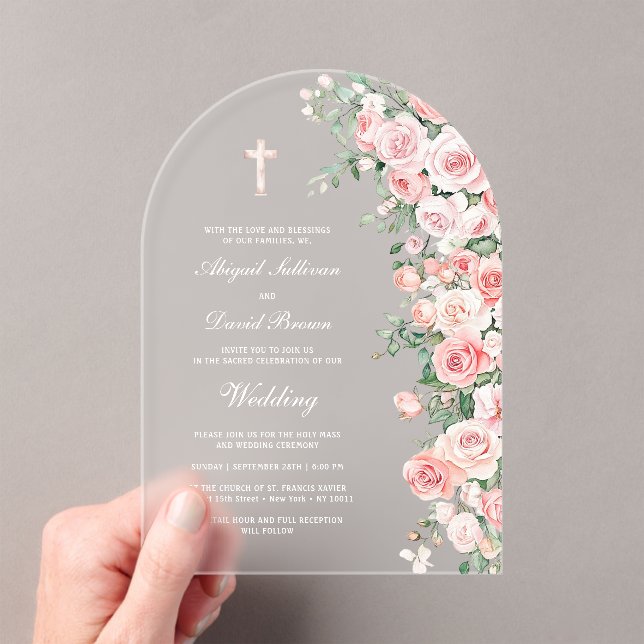Invitaciones Acrílicas Rosas de Tono Melocotón Arco de Boda (Insitu (portátil))