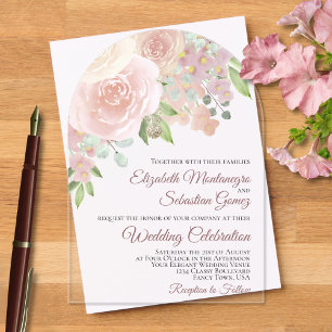 Invitaciones Acrílicas Rosas del Boho color agua rosa Boda elegante del a