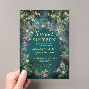 Invitaciones Acrílicas Rosas del Bosque Encantado Vegetación Bosque Sweet