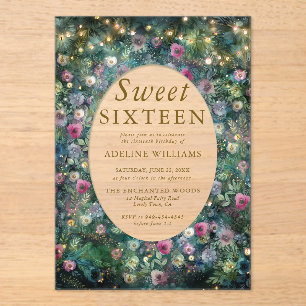 Invitaciones Acrílicas Rosas del Bosque Encantado Wild Woodland Sweet 16