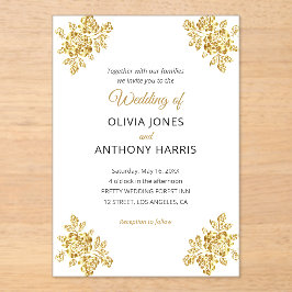 Invitaciones Acrílicas Rosas Doradas Sencillas Floral Moderna Elegante Bo