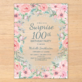 Invitaciones Acrílicas Rosas florales de acuarela rosa Perlas Cumpleaños 