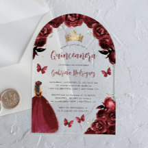 Rosas florales de Borgoña acuarela Quinceañera