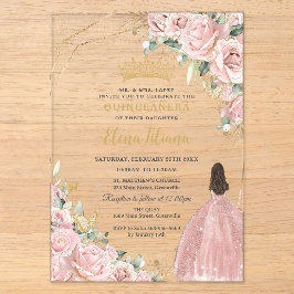 Invitaciones Acrílicas Rosas florales de quinceañera dulces 16 de color r
