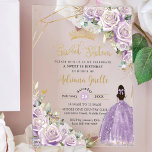 Invitaciones Acrílicas Rosas Lilac Morado Princesa Floral Dulce Dieciséis<br><div class="desc">Personalice esta elegante invitación acrílica de lila morada floral Sweet 16 / Sweet Sixteen / 16th cumpleaños de manera fácil y rápida. Simplemente haga clic en el botón personalizar para editar los textos, cambiar las fuentes y los colores de las fuentes. Con exquisitos rosas lilac morado suave, un chica con...</div>