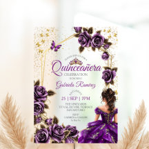 Rosas Mariposas Quinceañera Tiara Dorada Púrpura