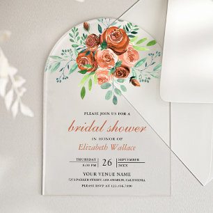 Invitaciones Acrílicas Rosas Naranjas Tostadas Terrosas Ramo Ducha de Nov