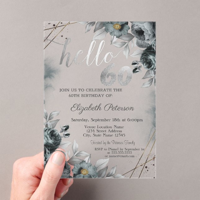 Invitaciones Acrílicas Rosas Oscuras Verdes 60 Cumpleaños (Insitu (portátil))