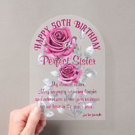 Invitaciones Acrílicas Rosas Plateadas Perfectas Hermana Cumpleaños Acríl