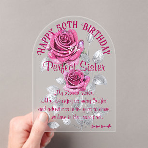 Invitaciones Acrílicas Rosas Plateadas Perfectas Hermana Cumpleaños Acríl