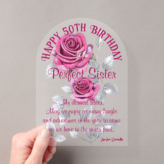 Invitaciones Acrílicas Rosas Plateadas Perfectas Hermana Cumpleaños Acríl