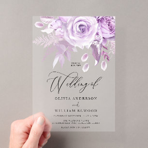 Invitaciones Acrílicas Rosas púrpura encantadas boda moderna