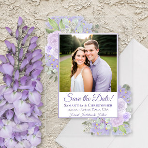 Invitaciones Acrílicas Rosas púrpura lavanda boda guardar la fecha foto