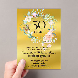Invitaciones Acrílicas Rosas Relieve metalizado dorado Garland 50° aniver