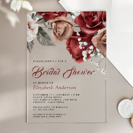 Invitaciones Acrílicas Rosas Rojas de Borgoña Floral Lluvia de Novia