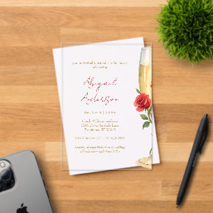 Invitaciones Acrílicas Rosas Rojas en Bridal Shower de Champán