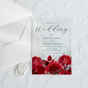 Invitaciones Acrílicas Rosas Rojas Espectaculares & Boda de Plata