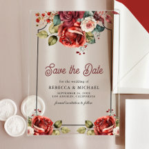 Rosas Rojas Florales de Boda Save the Date
