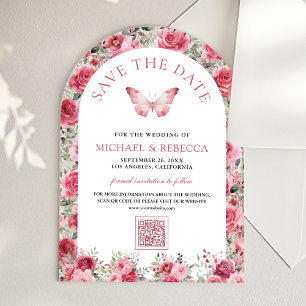 Invitaciones Acrílicas Rosas rojas mariposa boda salvar la fecha