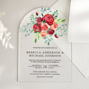 Invitaciones Acrílicas Rosas Rojas Ramo Floral Boda