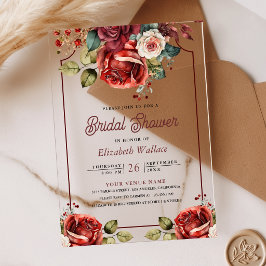Invitaciones Acrílicas Rosas Rojas Regalo de Ducha Nupcial