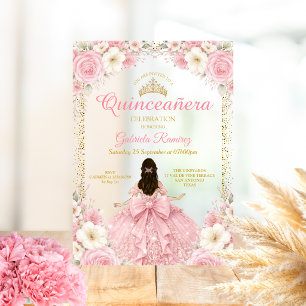 Invitaciones Acrílicas Rosas rosadas al aguarela Tiara dorada