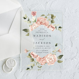 Invitaciones Acrílicas Rosas Rosadas Elegantes y Bodas con Verdor