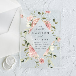Invitaciones Acrílicas Rosas Rosadas Elegantes y Bodas con Verdor
