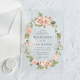 Invitaciones Acrílicas Rosas Rosadas Elegantes y Bodas con Verdor