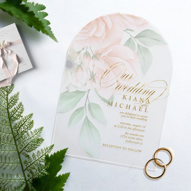Invitaciones Acrílicas Rosas Rubor blandos Boda Transparent Arch ID828 (Subido por el creador)