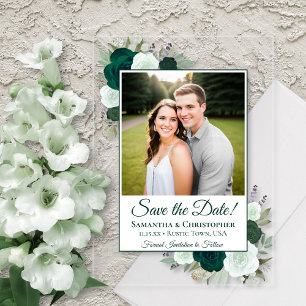 Invitaciones Acrílicas Rosas Verdes Esmeralda Bodas Guardar la Fecha Foto