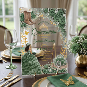 Invitaciones Acrílicas Rosas verdes esmeralda occidentales Quinceañera co
