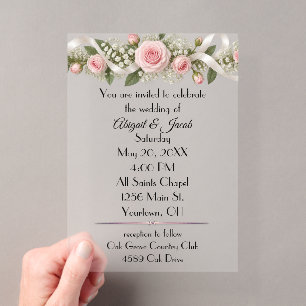 Invitaciones Acrílicas Rosas y cintas de boda