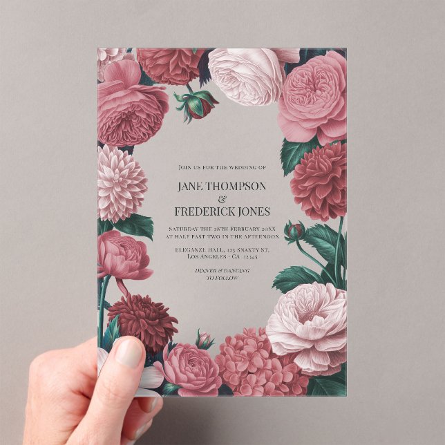 Invitaciones Acrílicas Rosé Clay, Terra Pink & Peony Smoke Floral Wedding (Insitu (portátil))