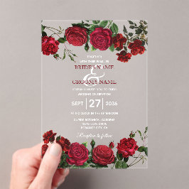 Invitaciones Acrílicas Roses rojos color agua transparente transparente B