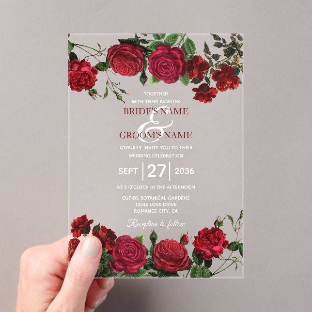 Invitaciones Acrílicas Roses rojos color agua transparente transparente B (Insitu (portátil))