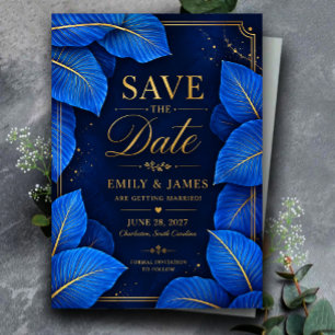 Invitaciones Acrílicas Royal Blue and Gold Tropical Elegant Luxury