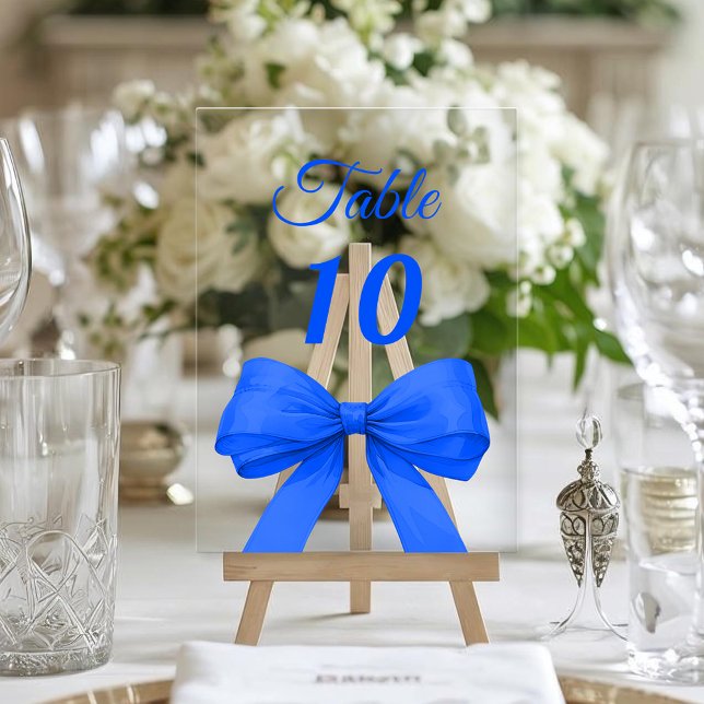 Invitaciones Acrílicas Royal blue bow acrylic table number sign (Subido por el creador)