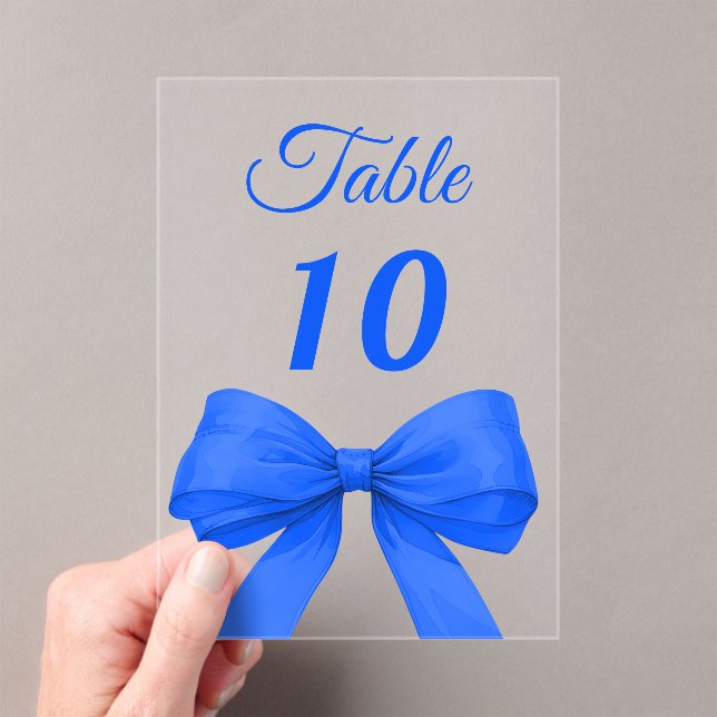 Invitaciones Acrílicas Royal blue bow acrylic table number sign (Insitu (portátil))