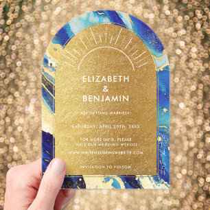 Invitaciones Acrílicas Royal Blue Gold Arch Boda Acrylic Save the Date