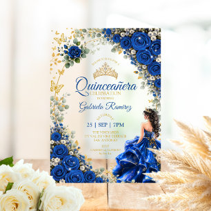 Invitaciones Acrílicas Royal Blue Golden Quinceañera  Mariposas