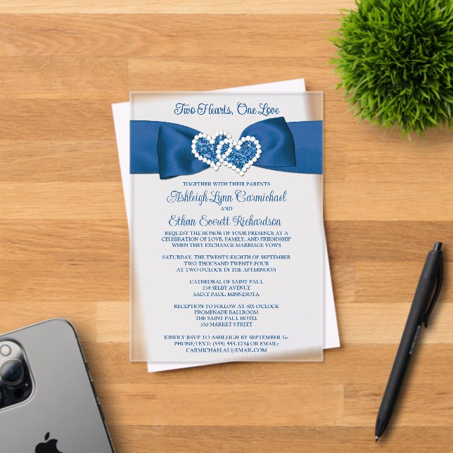 Invitaciones Acrílicas Royal Blue, Gray Love Hearts Wedding Invitation (Insitu (Tarjeta de Invitación))