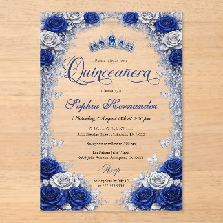 Invitaciones Acrílicas Royal Blue & Silver Quinceanera