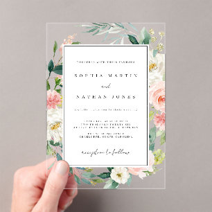 Invitaciones Acrílicas Rubor de Hoja Floral Verde Moderno Claro Boda