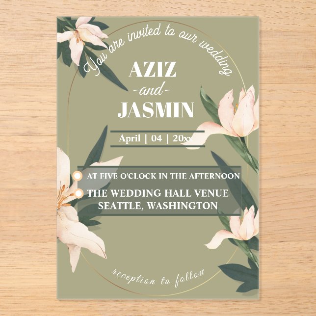 Invitaciones Acrílicas Rubor floral rosa círculo (Anverso)