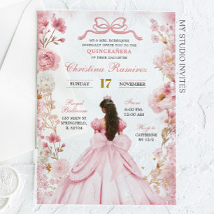 Invitaciones Acrílicas Rubor Pink Coquette Bow Princess Quinceanera