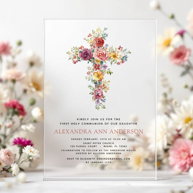 Invitaciones Acrílicas Rubor Pink First Holy Communion Rosa Greeneration (Subido por el creador)